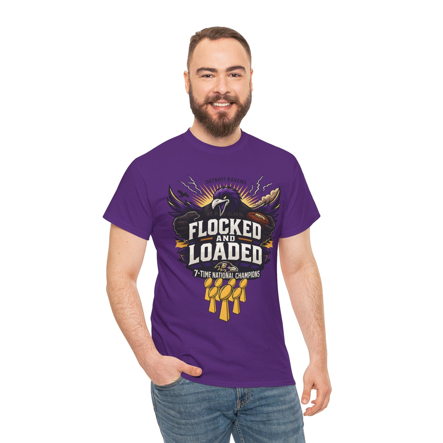 Detroit Ravens Flocked and Loaded Unisex Heavy Cotton Tee