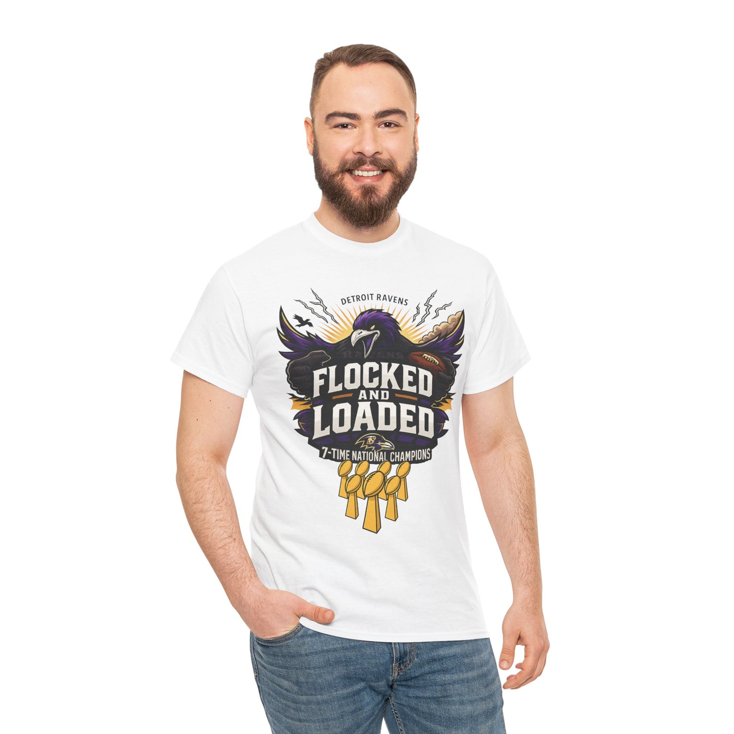Detroit Ravens Flocked and Loaded Unisex Heavy Cotton Tee