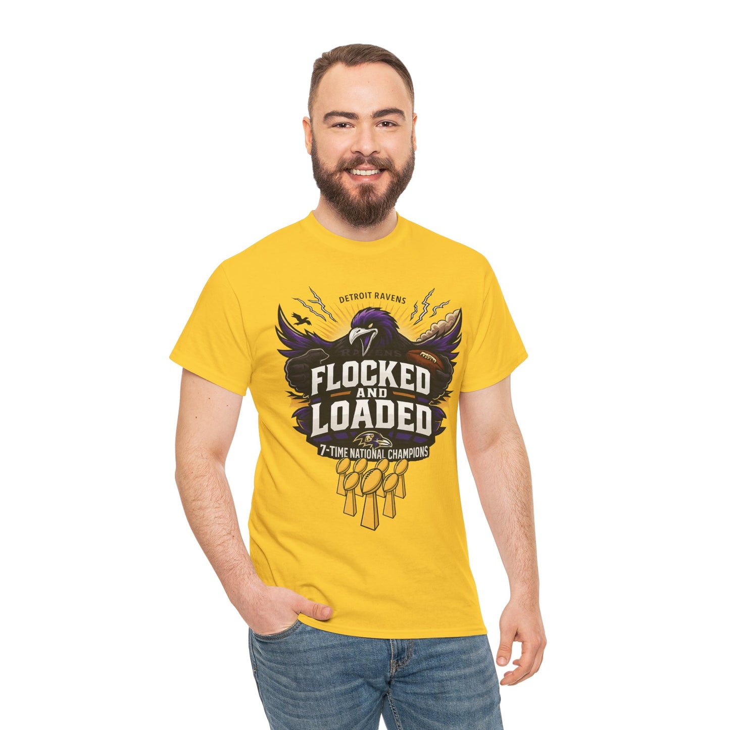 Detroit Ravens Flocked and Loaded Unisex Heavy Cotton Tee