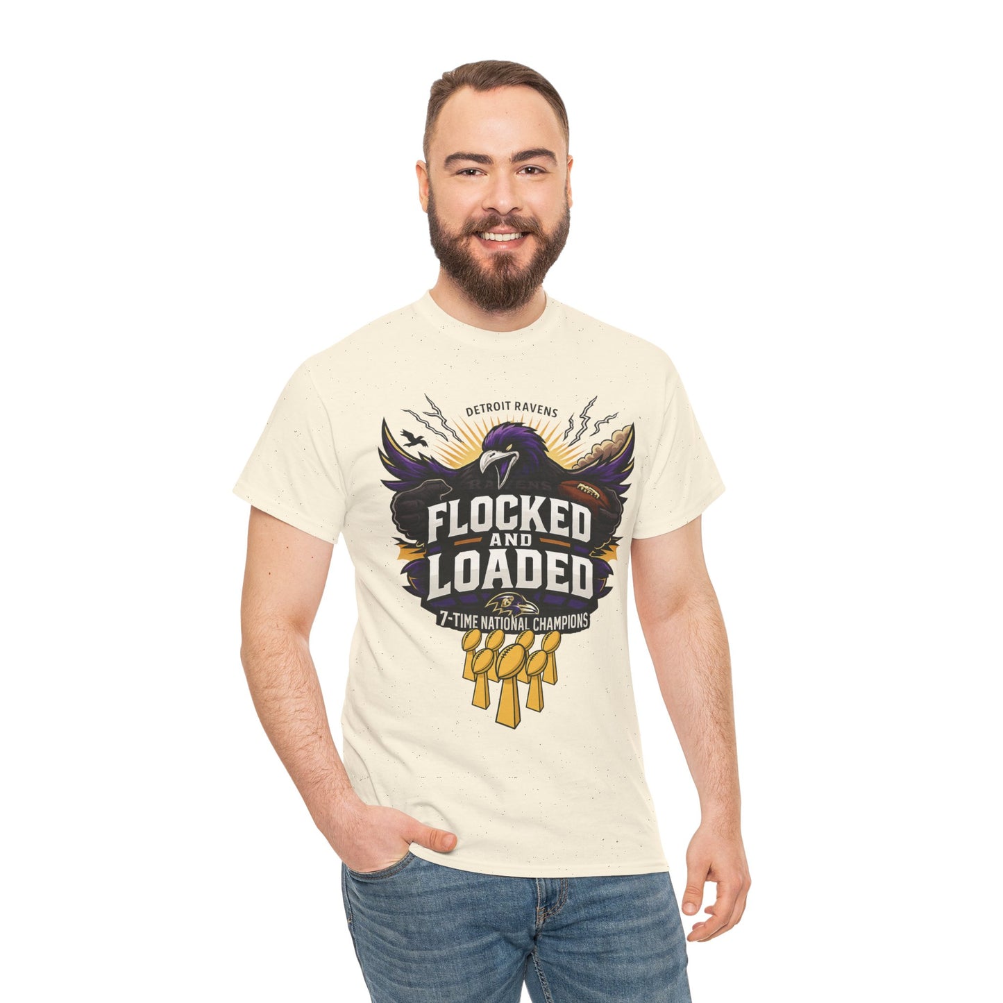 Detroit Ravens Flocked and Loaded Unisex Heavy Cotton Tee
