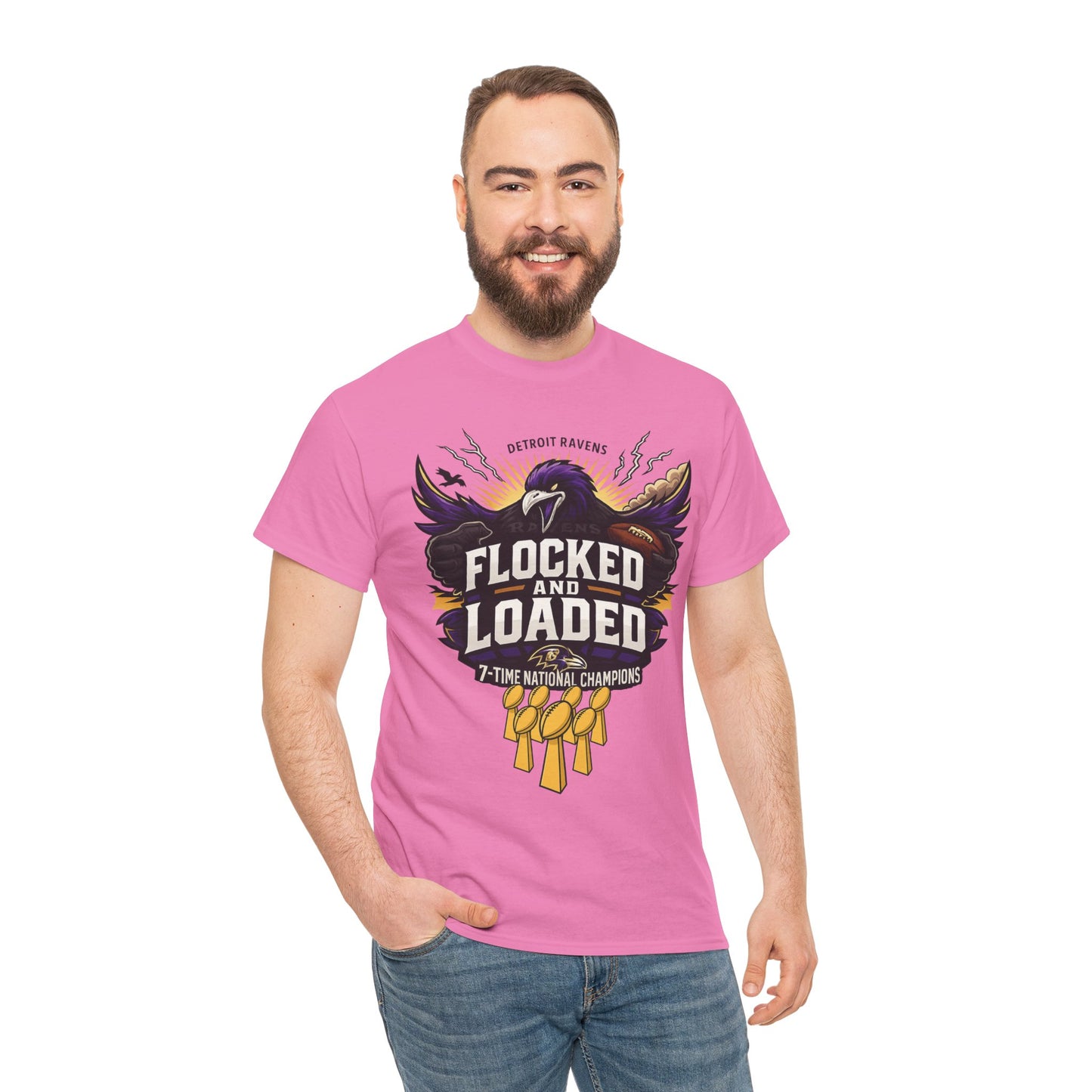 Detroit Ravens Flocked and Loaded Unisex Heavy Cotton Tee