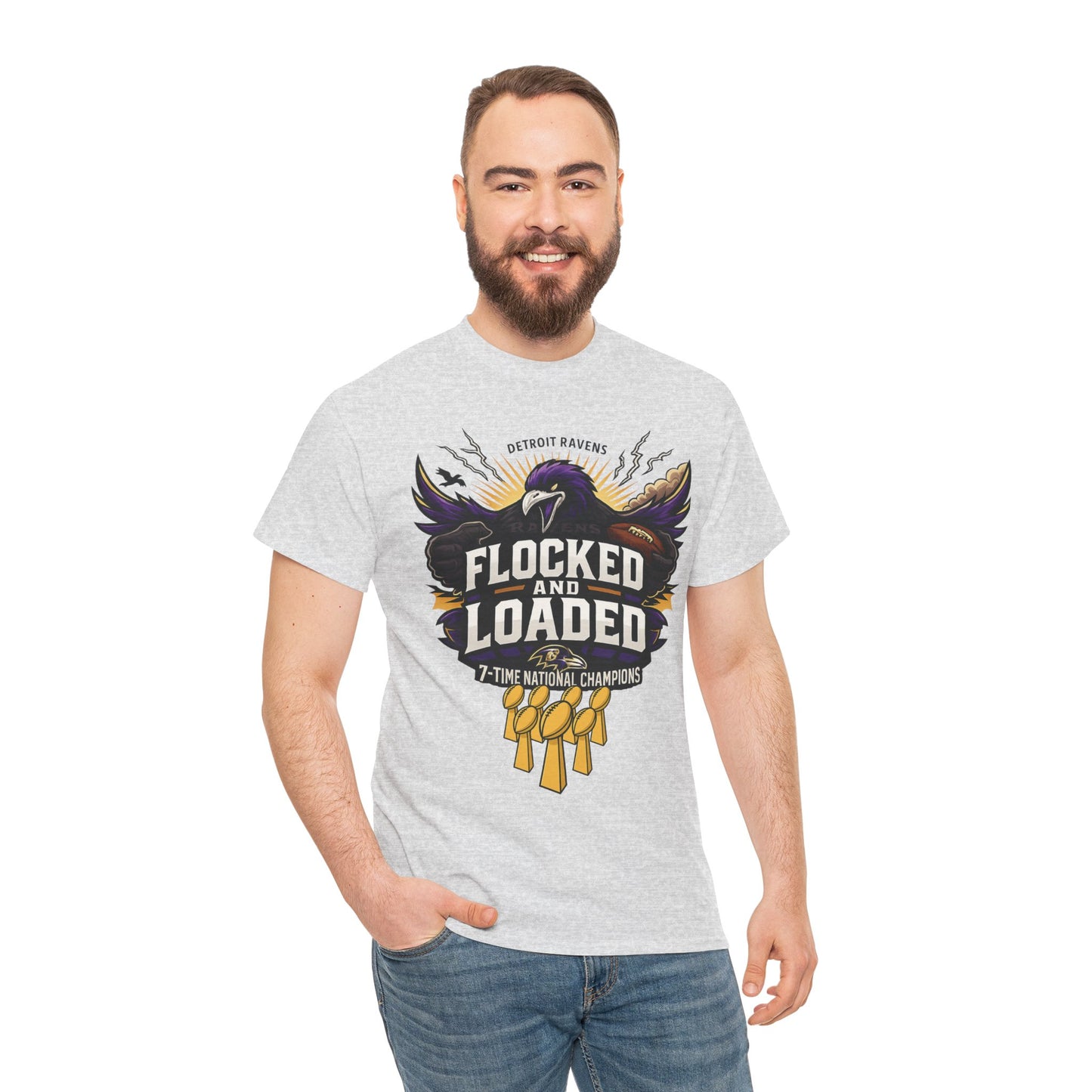 Detroit Ravens Flocked and Loaded Unisex Heavy Cotton Tee