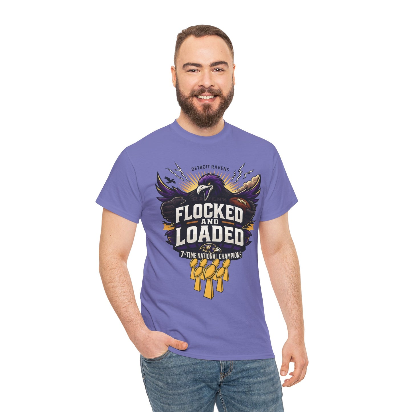 Detroit Ravens Flocked and Loaded Unisex Heavy Cotton Tee