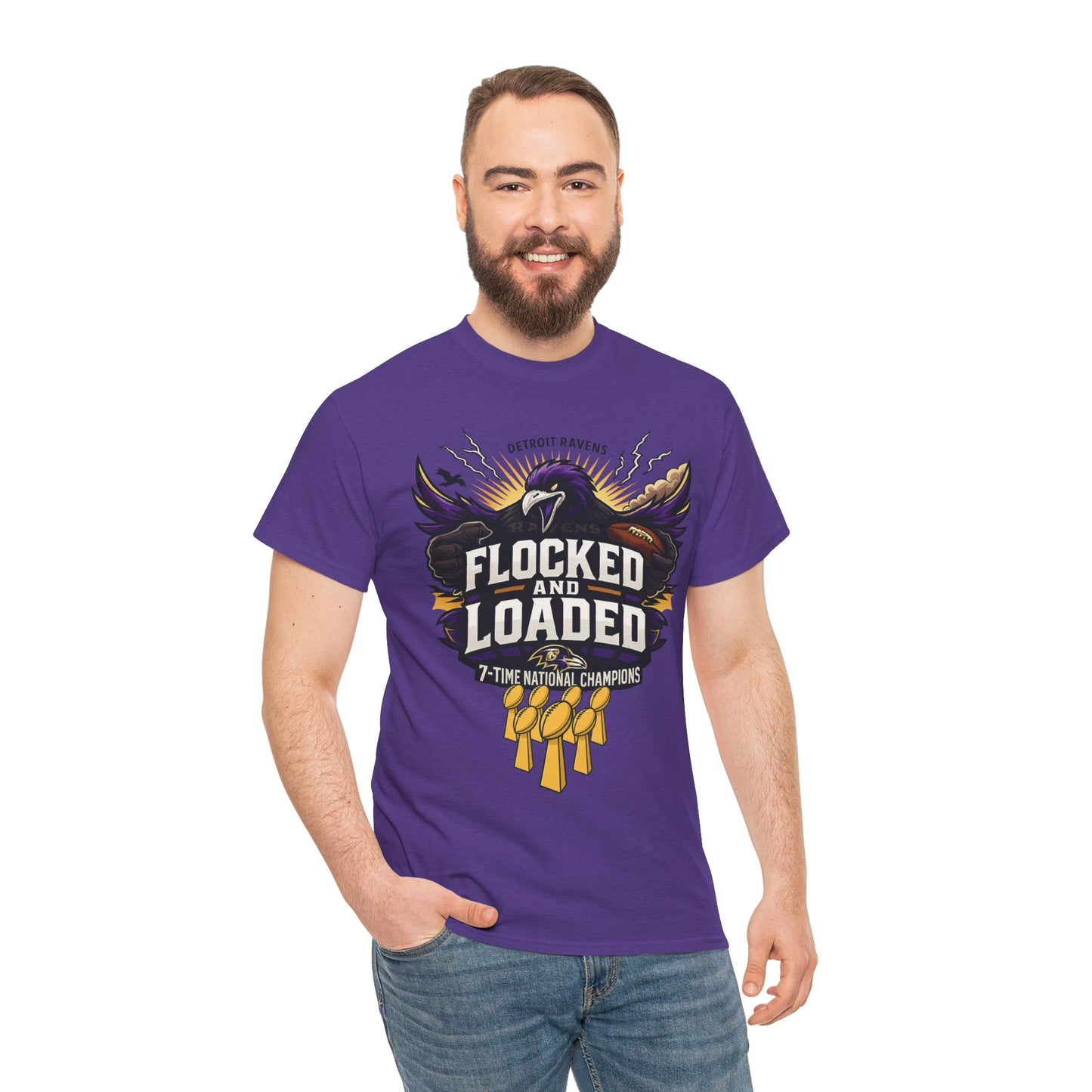 Detroit Ravens Flocked and Loaded Unisex Heavy Cotton Tee
