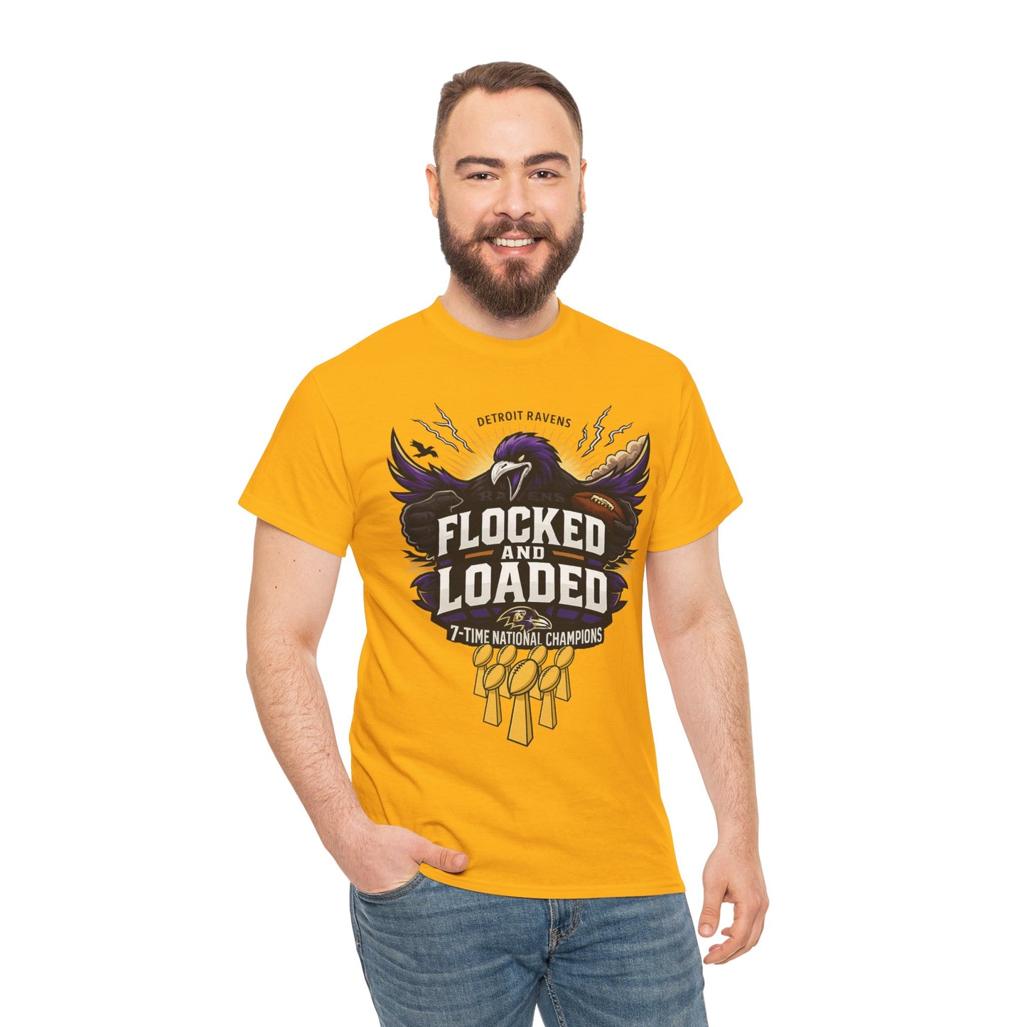 Detroit Ravens Flocked and Loaded Unisex Heavy Cotton Tee