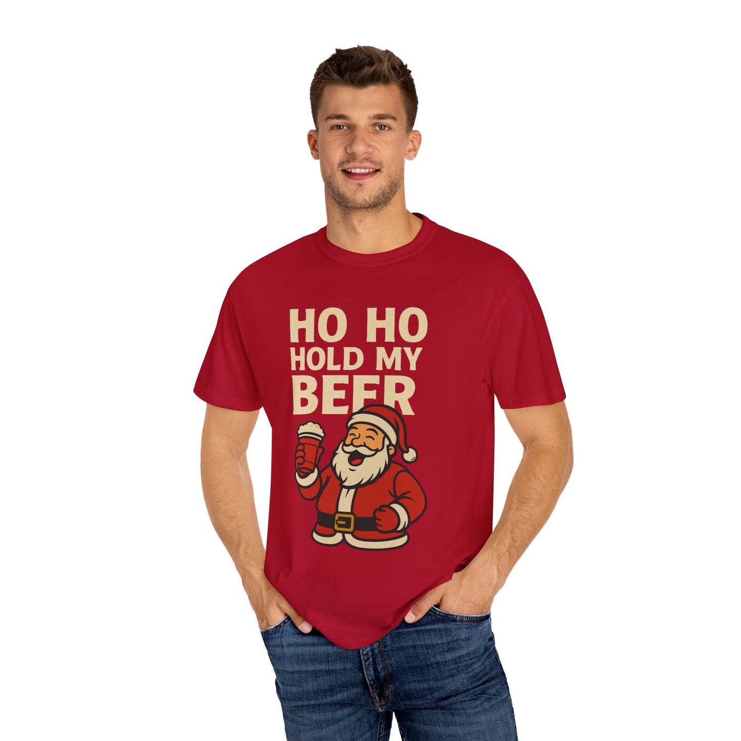 Funny Holiday T-Shirt with Santa: Ho Ho Hold my Beer