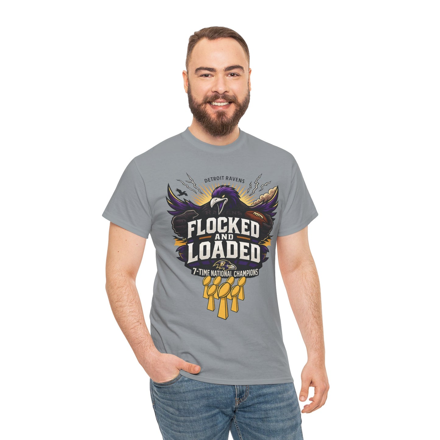 Detroit Ravens Flocked and Loaded Unisex Heavy Cotton Tee