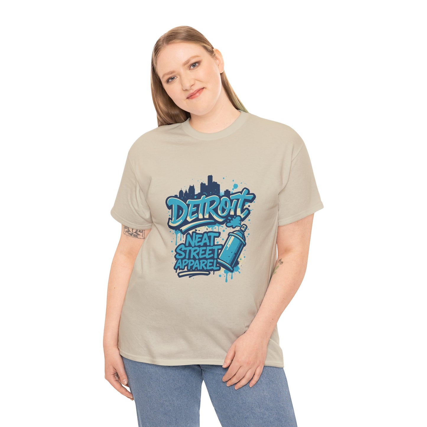 Detroit Street Art Unisex Heavy Cotton Tee - Urban Style Graphic T-Shirt