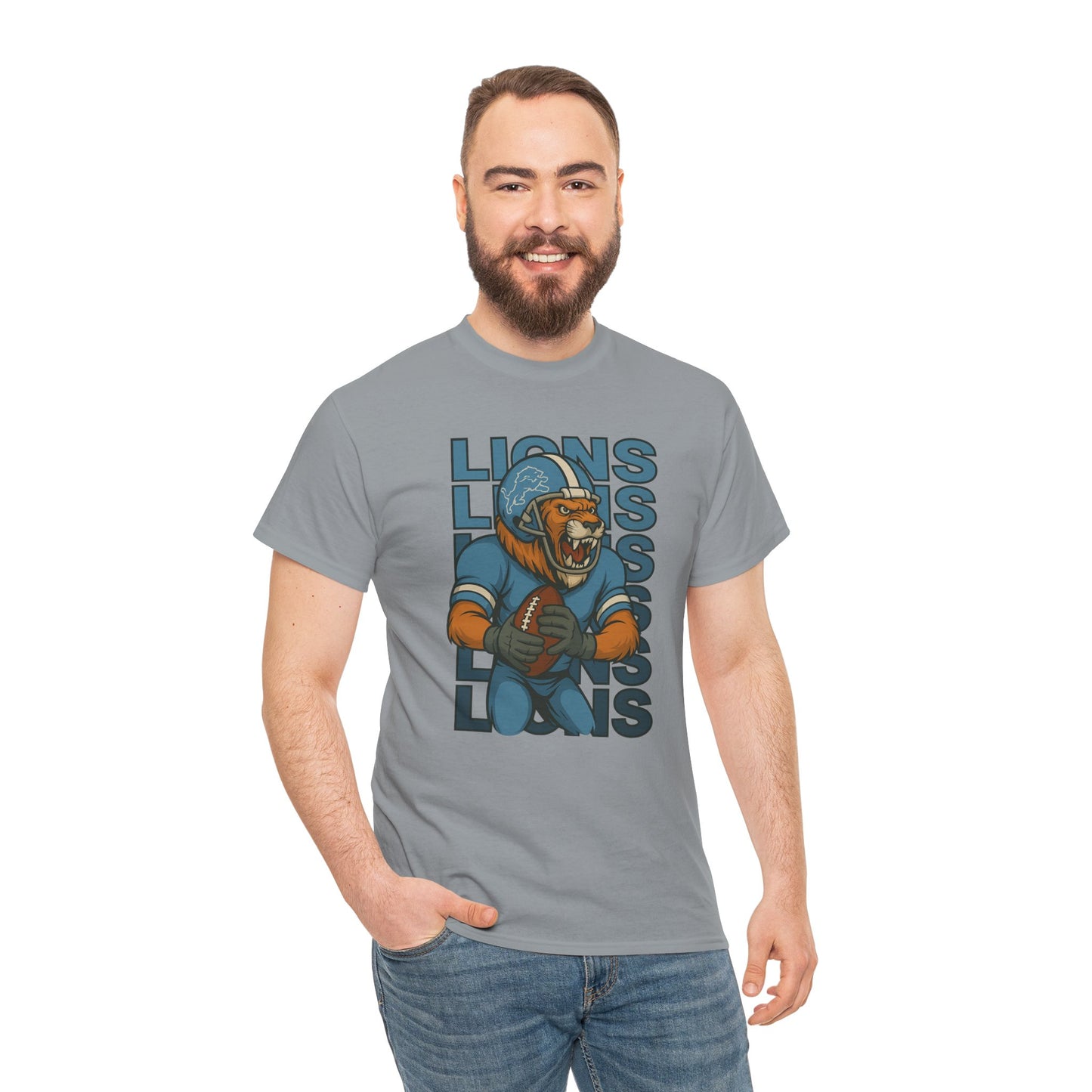 Lions Football Unisex Heavy Cotton Tee - Bold Graphic Tee for Fans