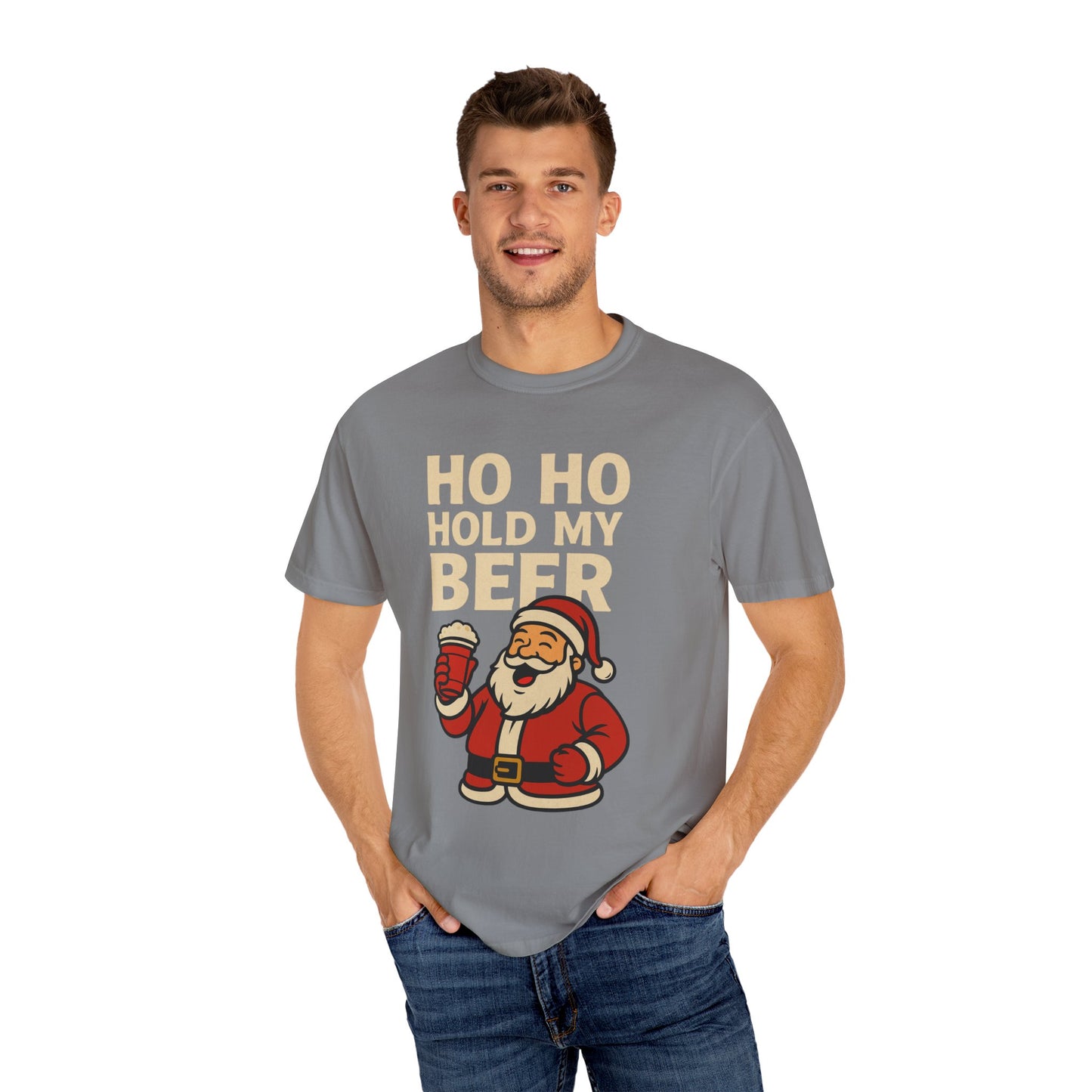 Funny Holiday T-Shirt with Santa: Ho Ho Hold my Beer