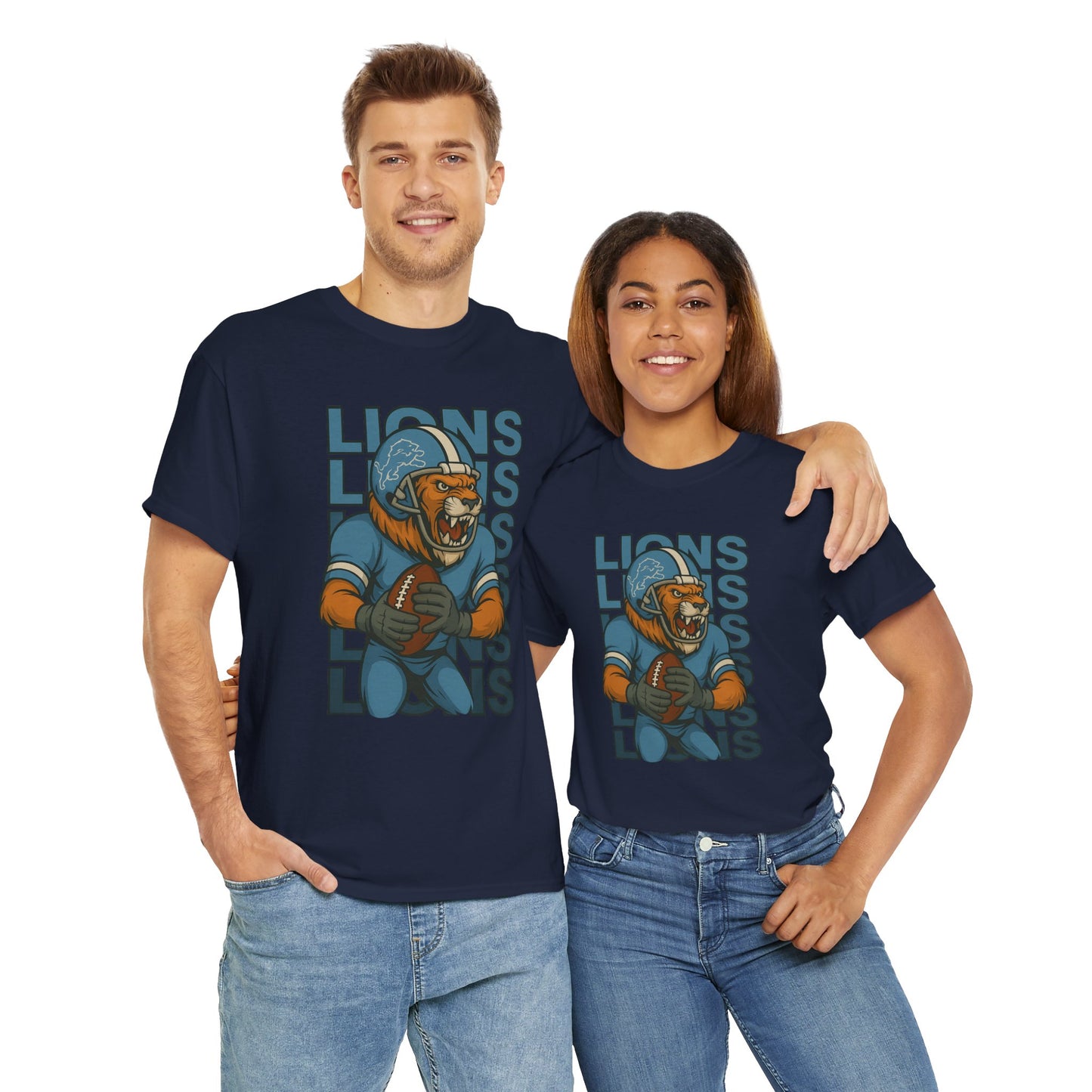 Lions Football Unisex Heavy Cotton Tee - Bold Graphic Tee for Fans