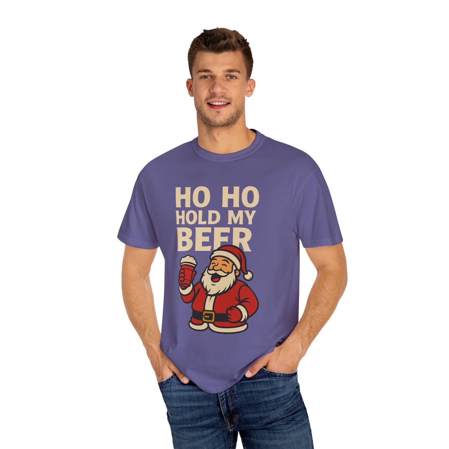 Funny Holiday T-Shirt with Santa: Ho Ho Hold my Beer