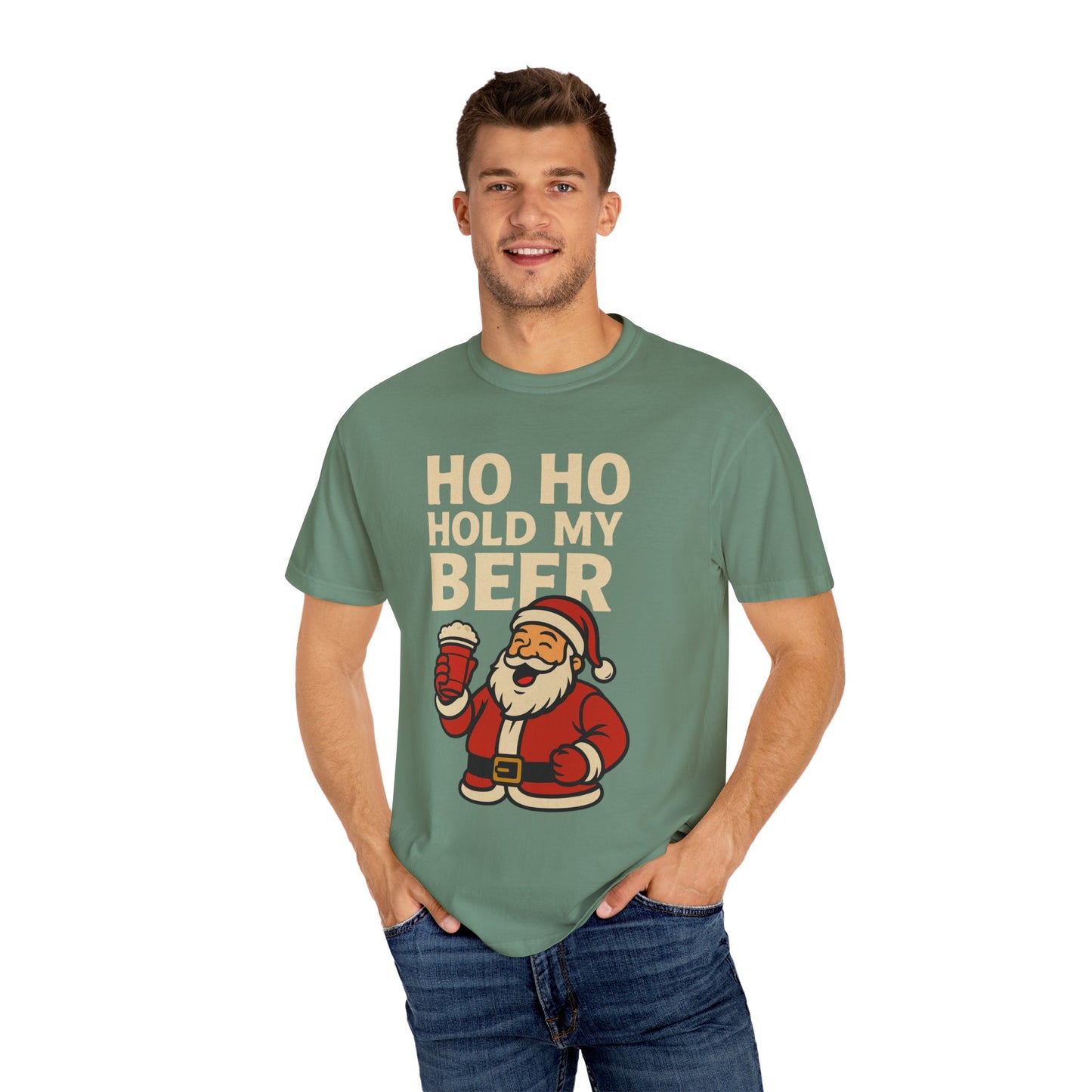 Funny Holiday T-Shirt with Santa: Ho Ho Hold my Beer
