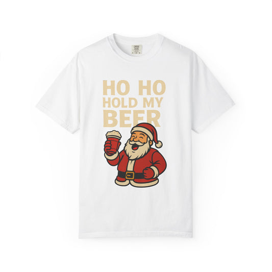 Funny Holiday T-Shirt with Santa: Ho Ho Hold my Beer