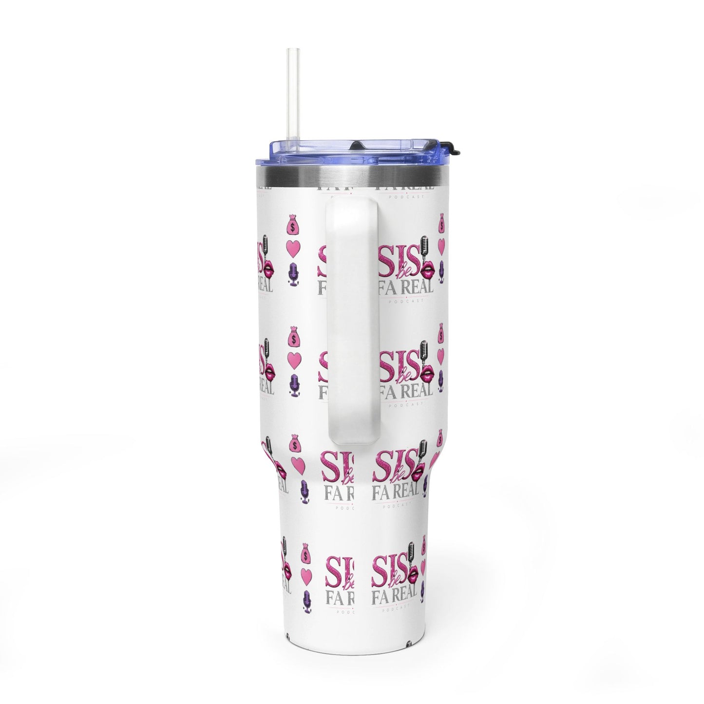40oz Thermal Tumbler – "Sis Fa Real" Pink Makeup Pattern