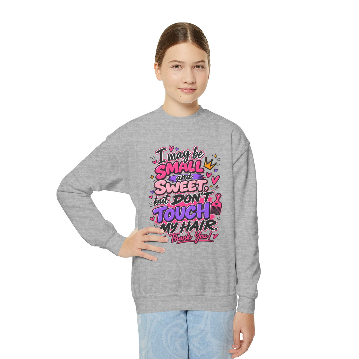 Youth Sweatshirt - "Don't Touch My Hair" Graphic Crewneck