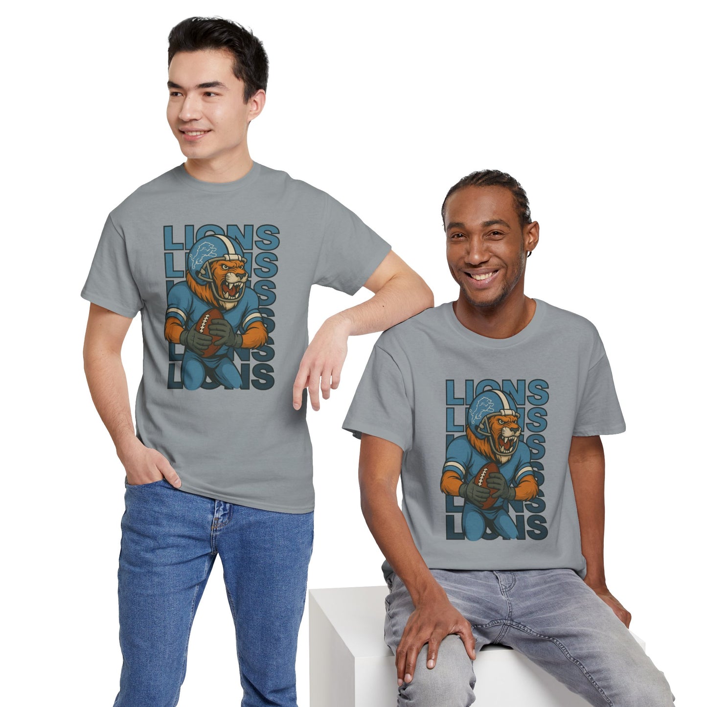 Lions Football Unisex Heavy Cotton Tee - Bold Graphic Tee for Fans