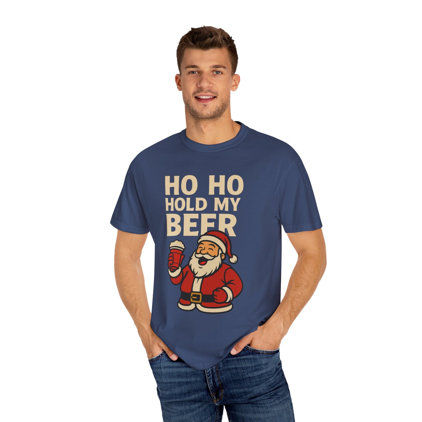 Funny Holiday T-Shirt with Santa: Ho Ho Hold my Beer