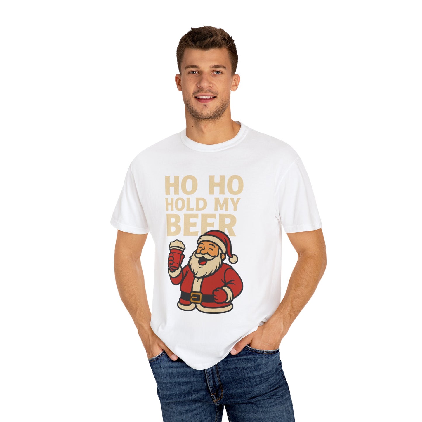 Funny Holiday T-Shirt with Santa: Ho Ho Hold my Beer