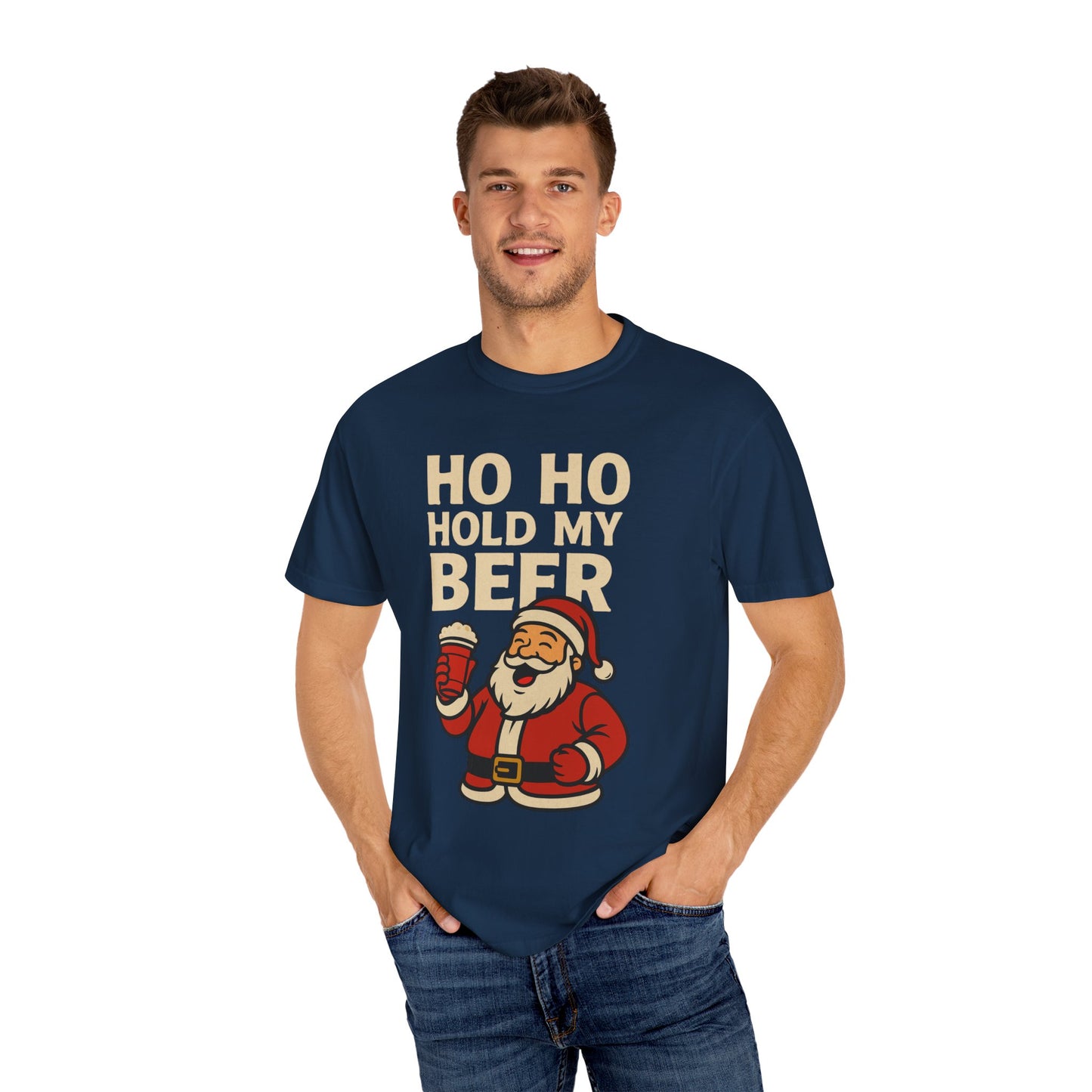 Funny Holiday T-Shirt with Santa: Ho Ho Hold my Beer