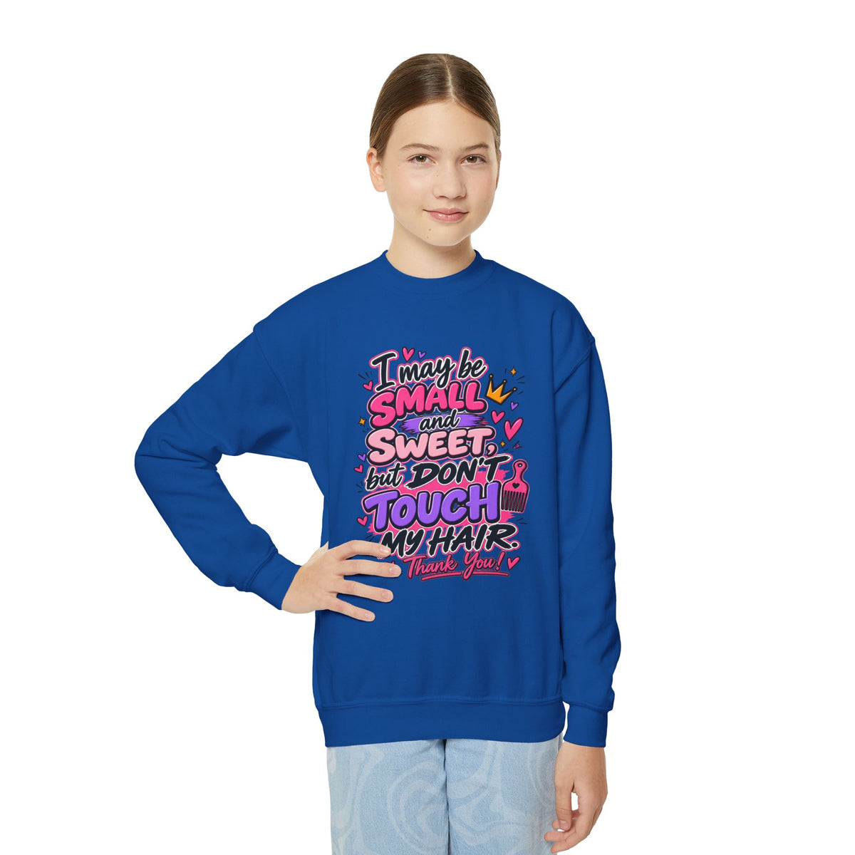 Youth Sweatshirt - "Don't Touch My Hair" Graphic Crewneck