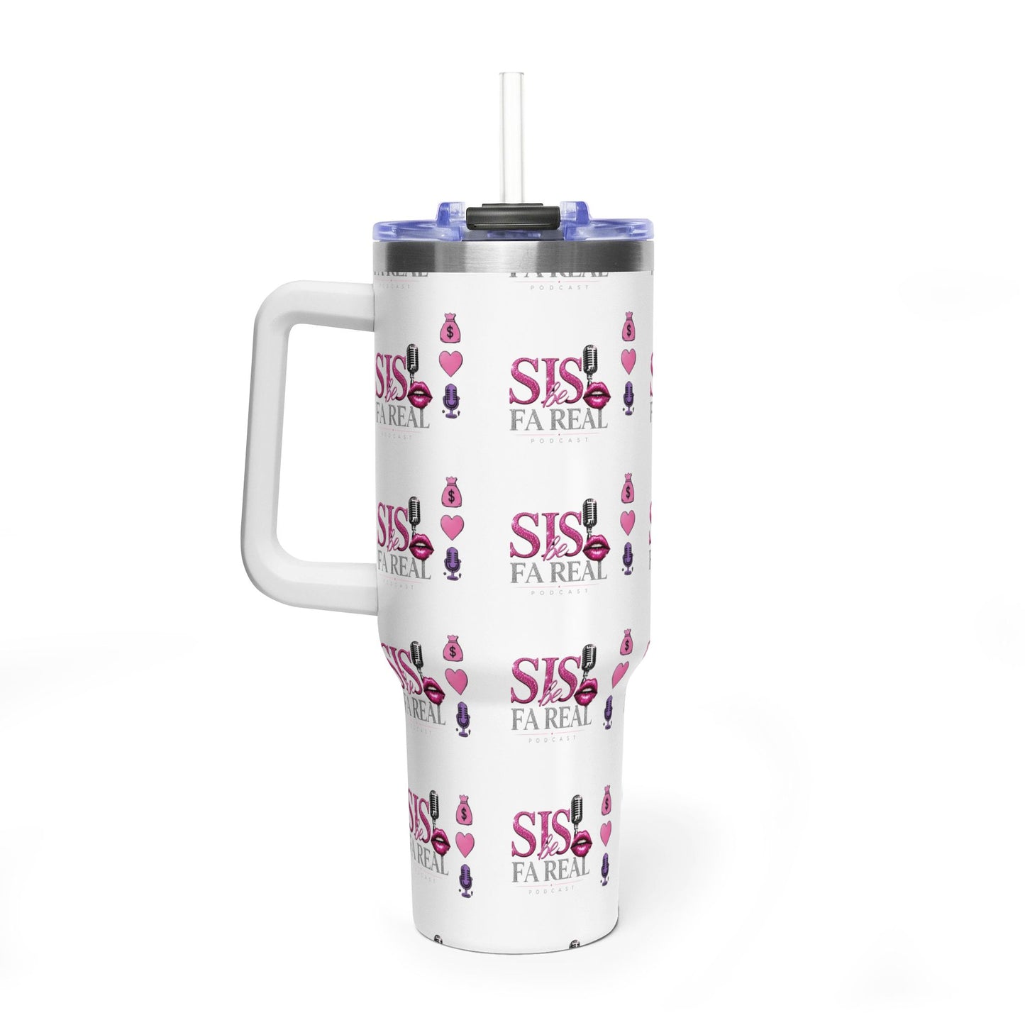 40oz Thermal Tumbler – "Sis Fa Real" Pink Makeup Pattern
