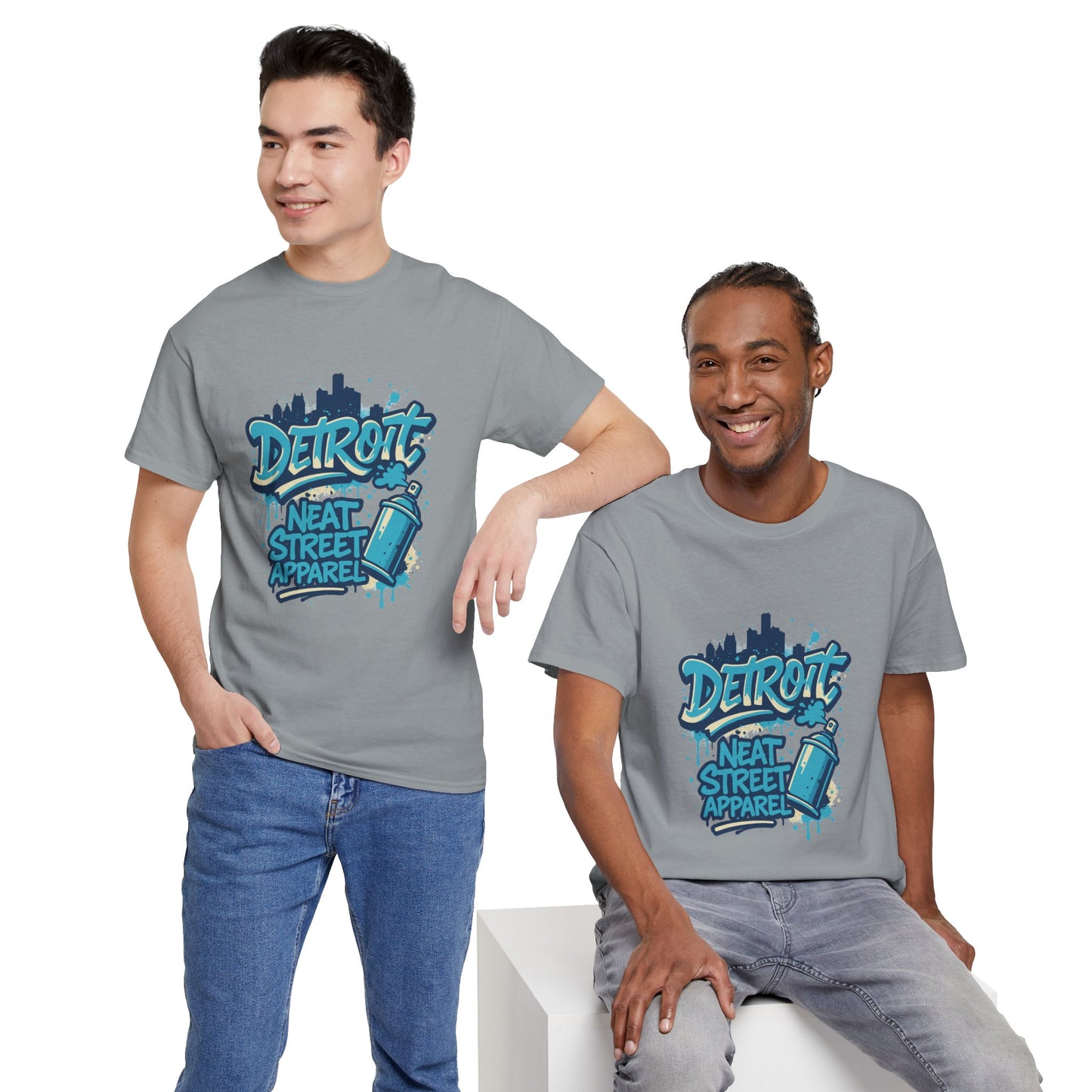 Detroit Street Art Unisex Heavy Cotton Tee - Urban Style Graphic T-Shirt
