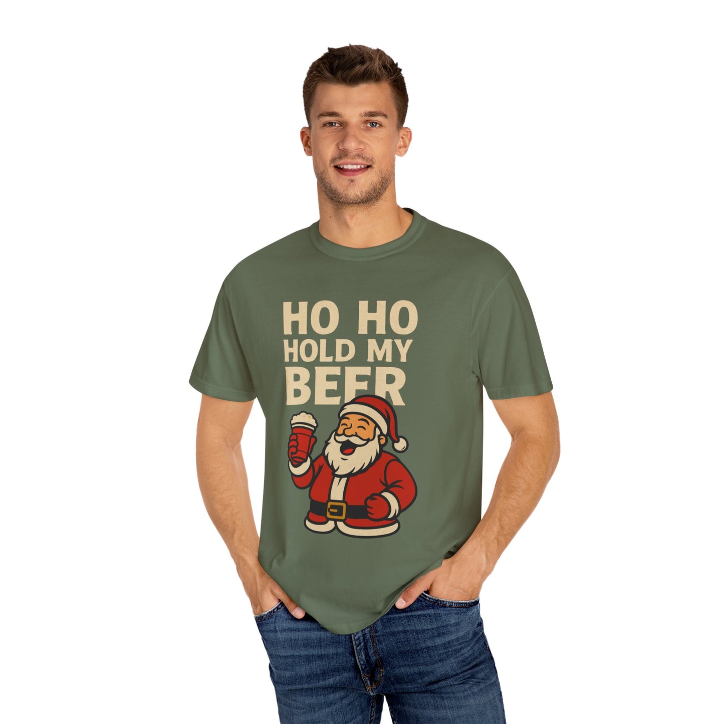Funny Holiday T-Shirt with Santa: Ho Ho Hold my Beer