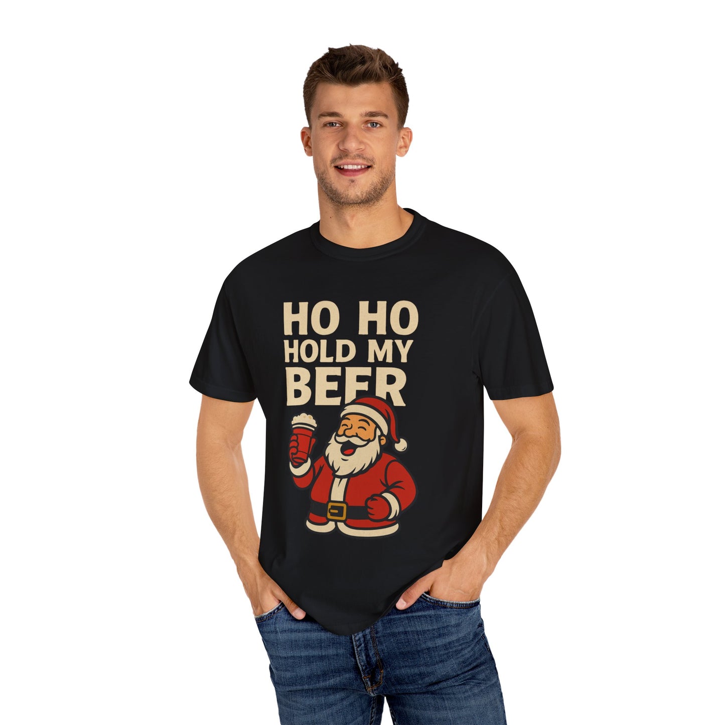 Funny Holiday T-Shirt with Santa: Ho Ho Hold my Beer
