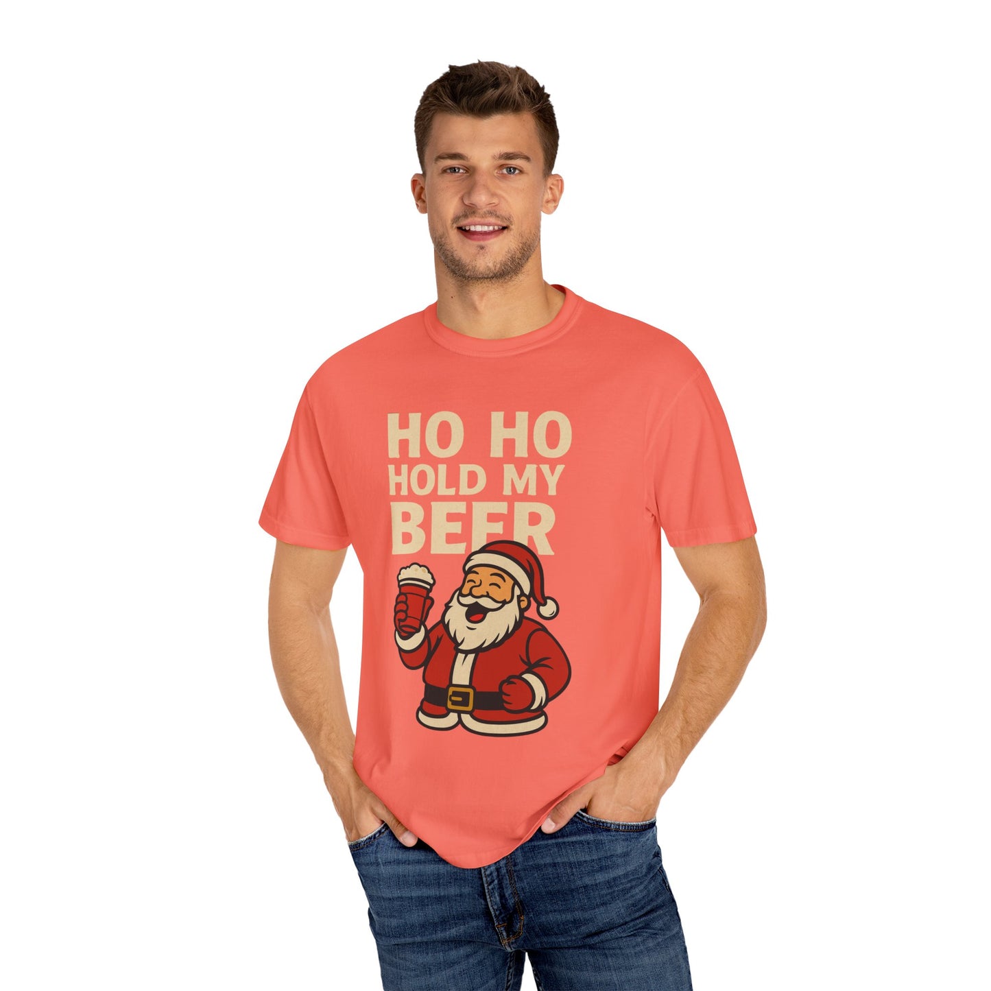 Funny Holiday T-Shirt with Santa: Ho Ho Hold my Beer