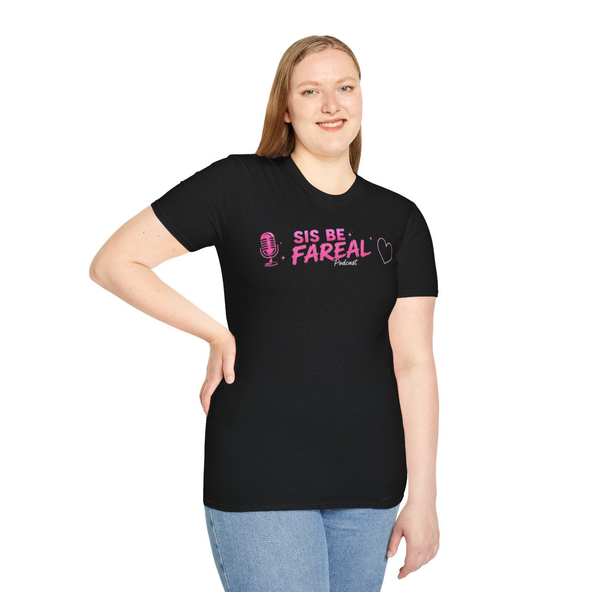 Sis Be Fareal Podcast T‑Shirt — Pink Microphone Heart Tee