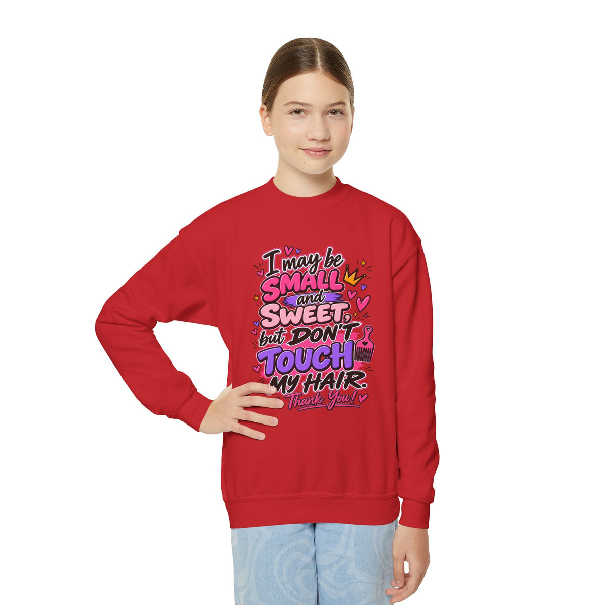 Youth Sweatshirt - "Don't Touch My Hair" Graphic Crewneck