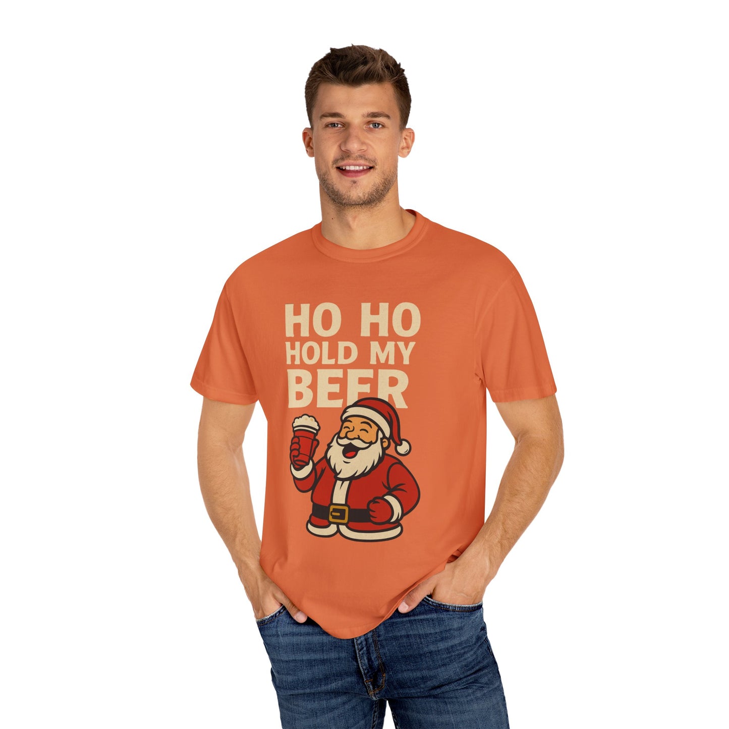 Funny Holiday T-Shirt with Santa: Ho Ho Hold my Beer