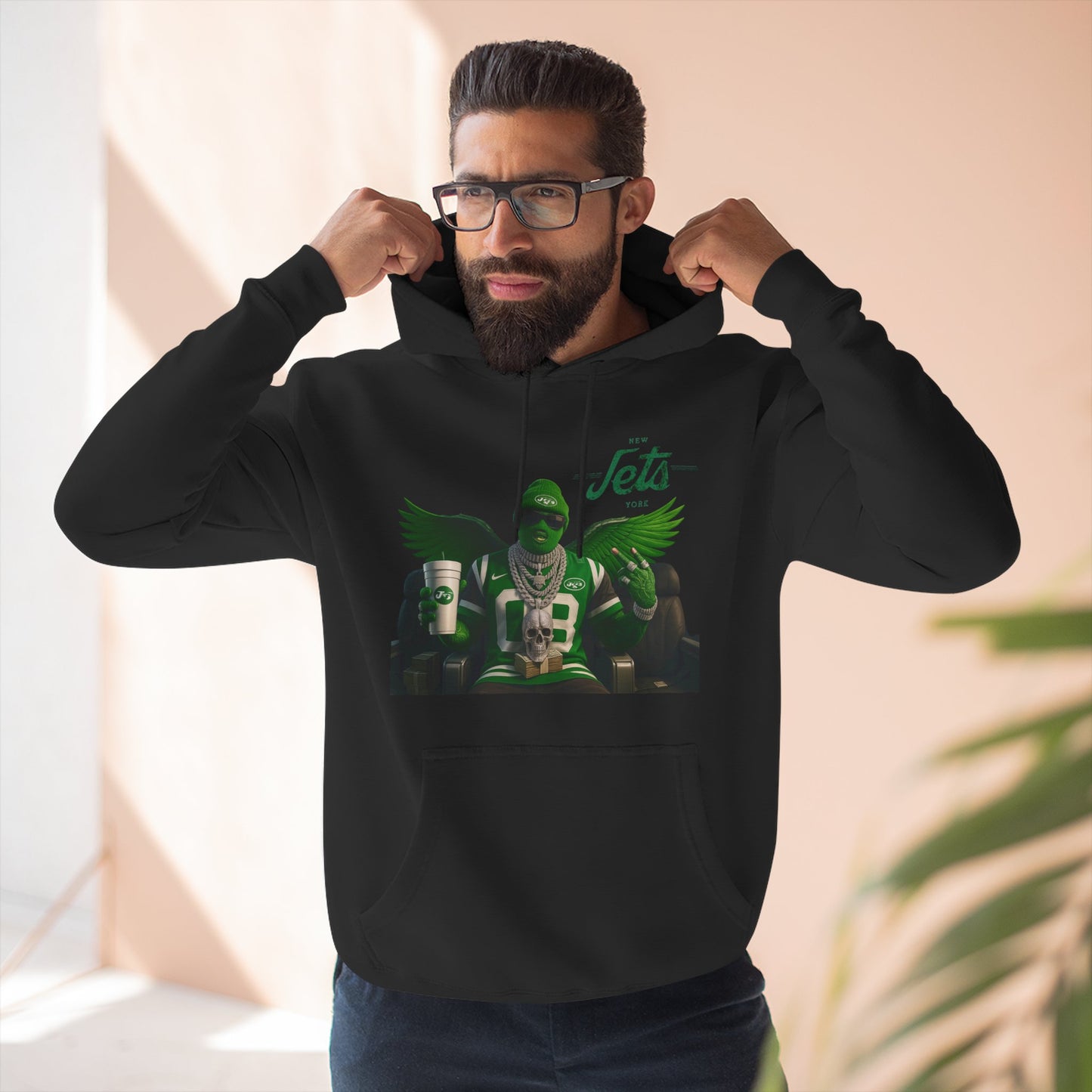 Jets Wings Hoodie — Green Football Fan Fleece Pullover