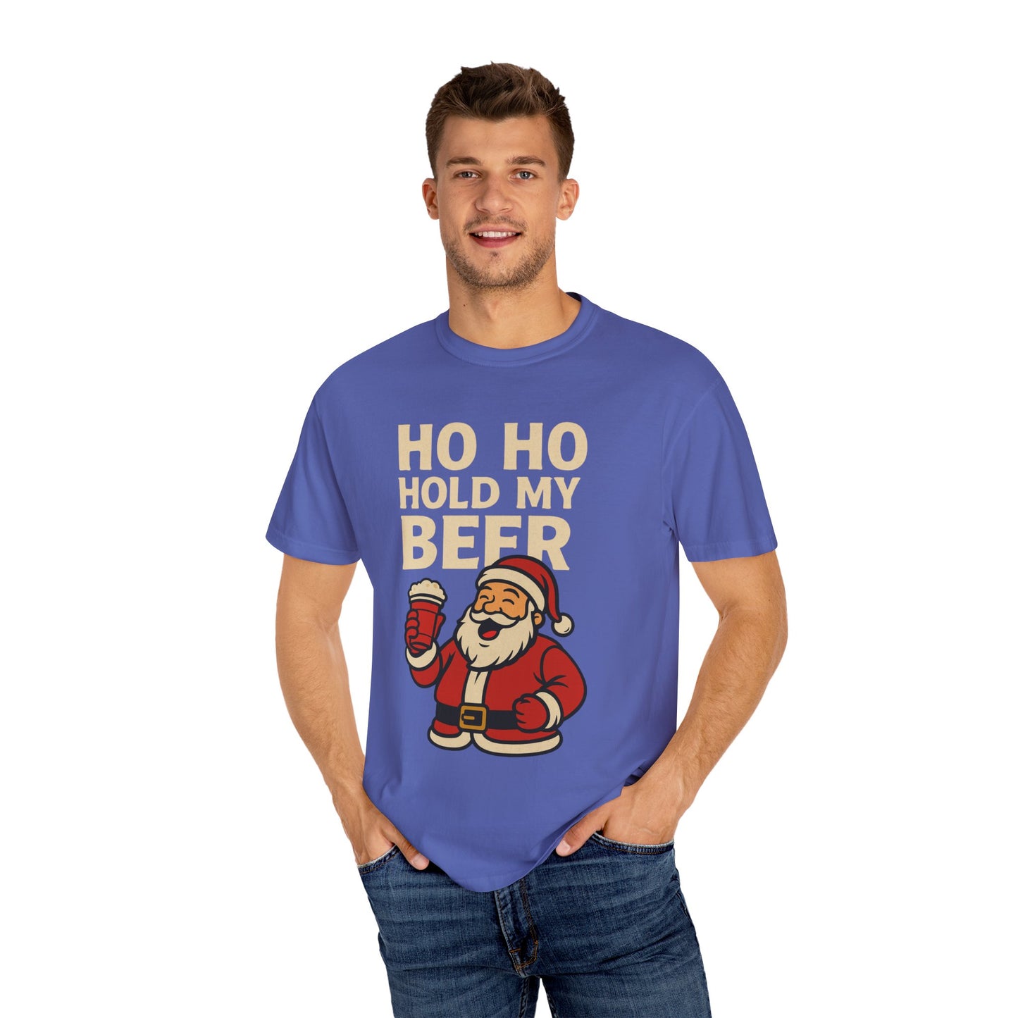 Funny Holiday T-Shirt with Santa: Ho Ho Hold my Beer