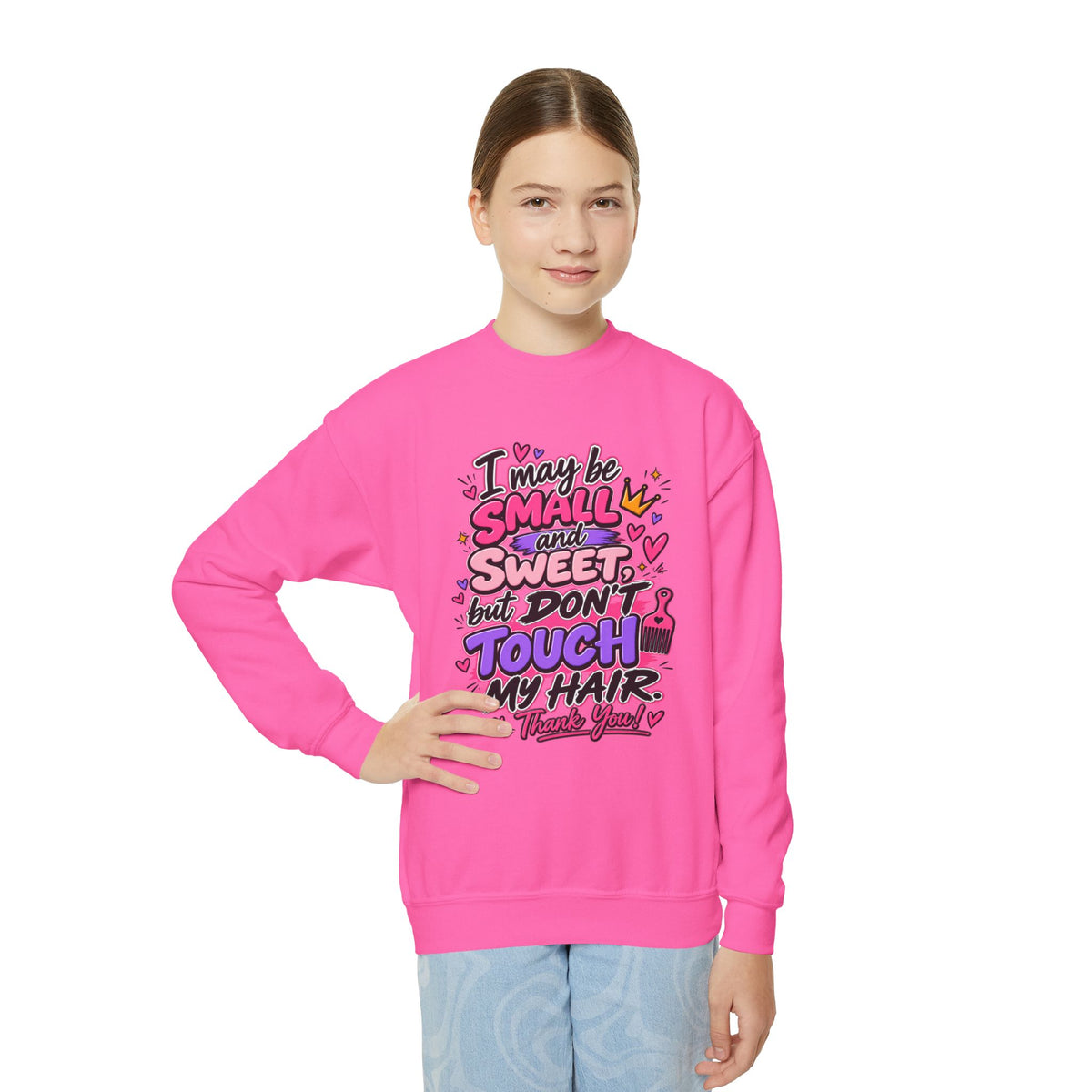 Youth Sweatshirt - "Don't Touch My Hair" Graphic Crewneck
