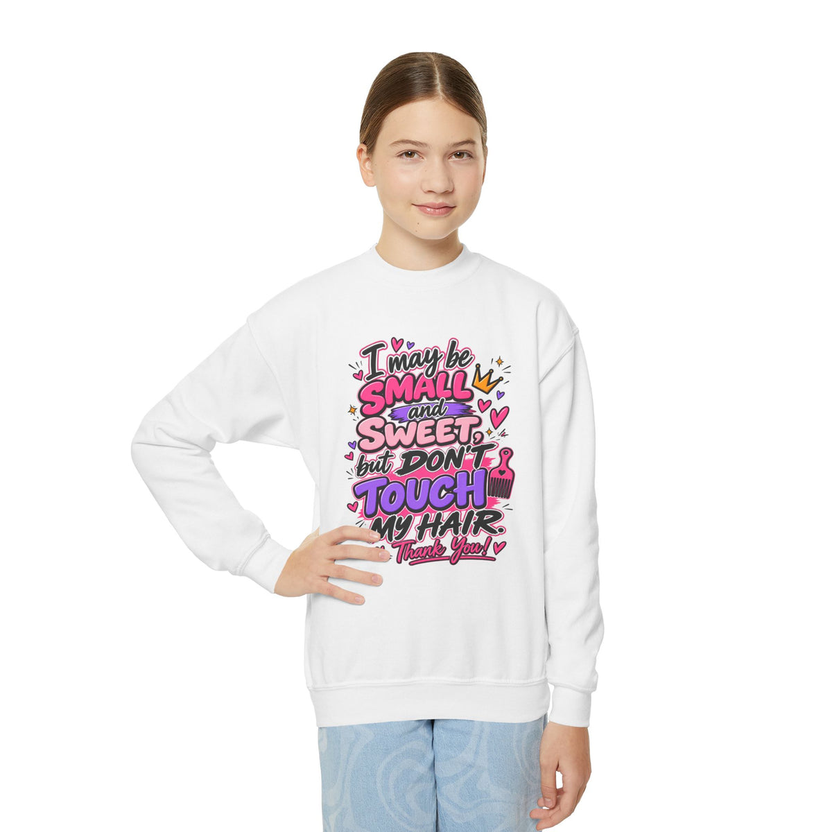 Youth Sweatshirt - "Don't Touch My Hair" Graphic Crewneck
