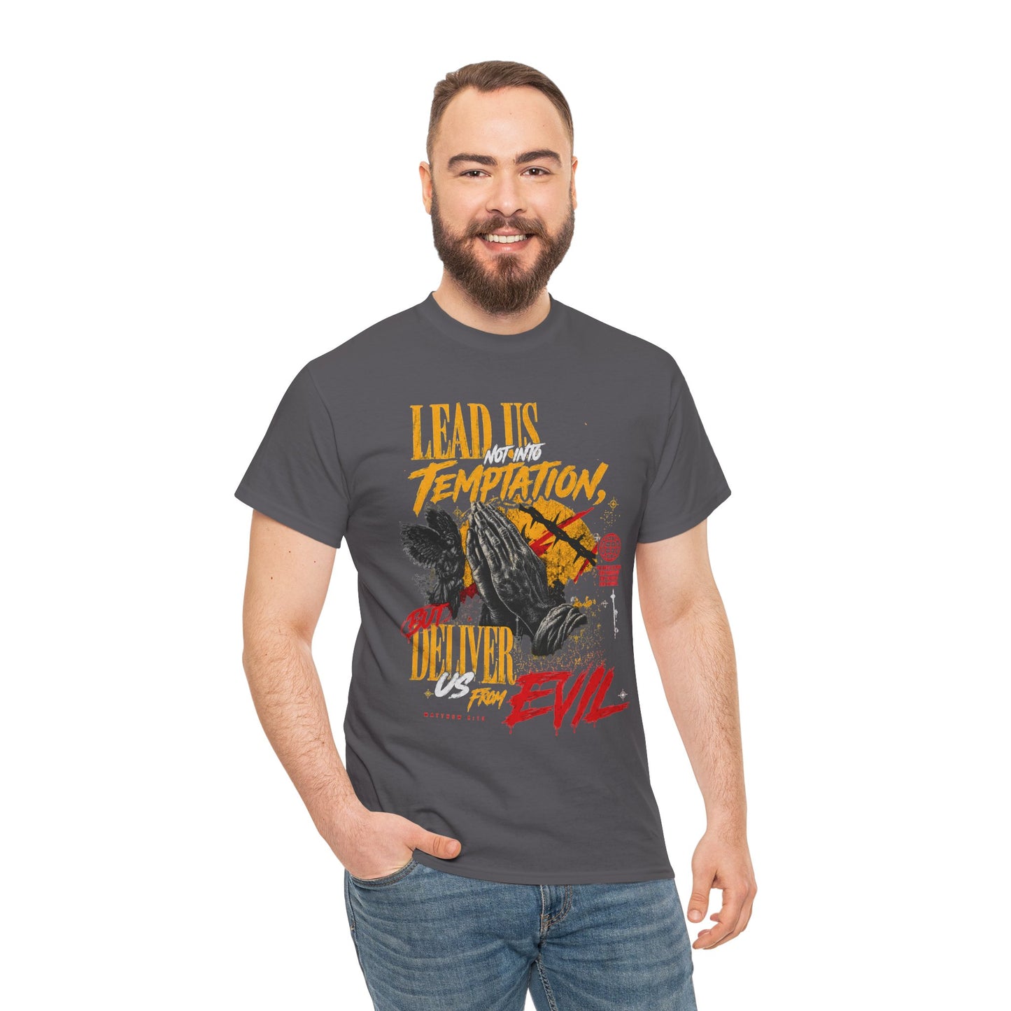 "Lead Us Not Into Temptation, Deliver Us From Evil" Graphic T-Shirt