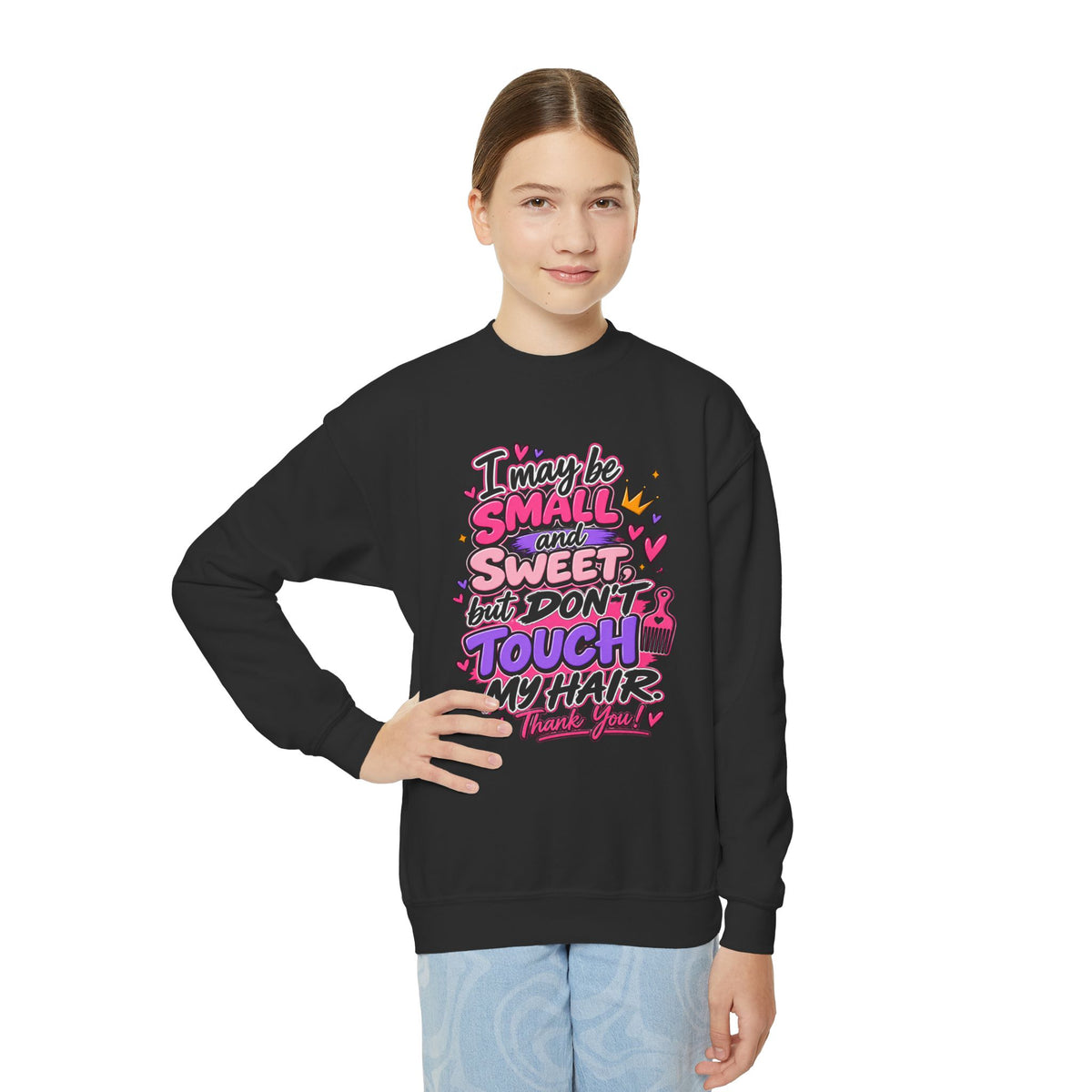 Youth Sweatshirt - "Don't Touch My Hair" Graphic Crewneck