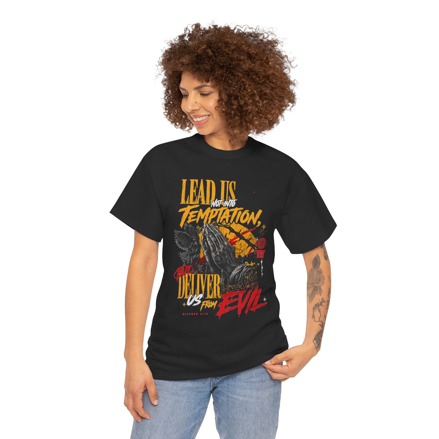 "Lead Us Not Into Temptation, Deliver Us From Evil" Graphic T-Shirt