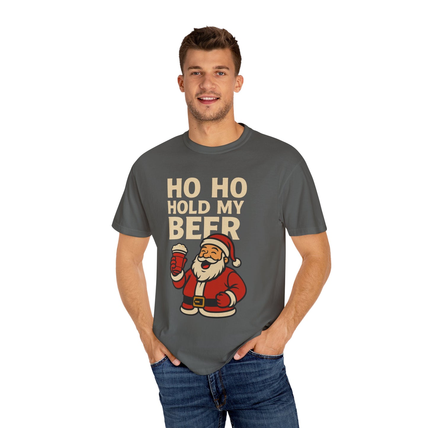 Funny Holiday T-Shirt with Santa: Ho Ho Hold my Beer