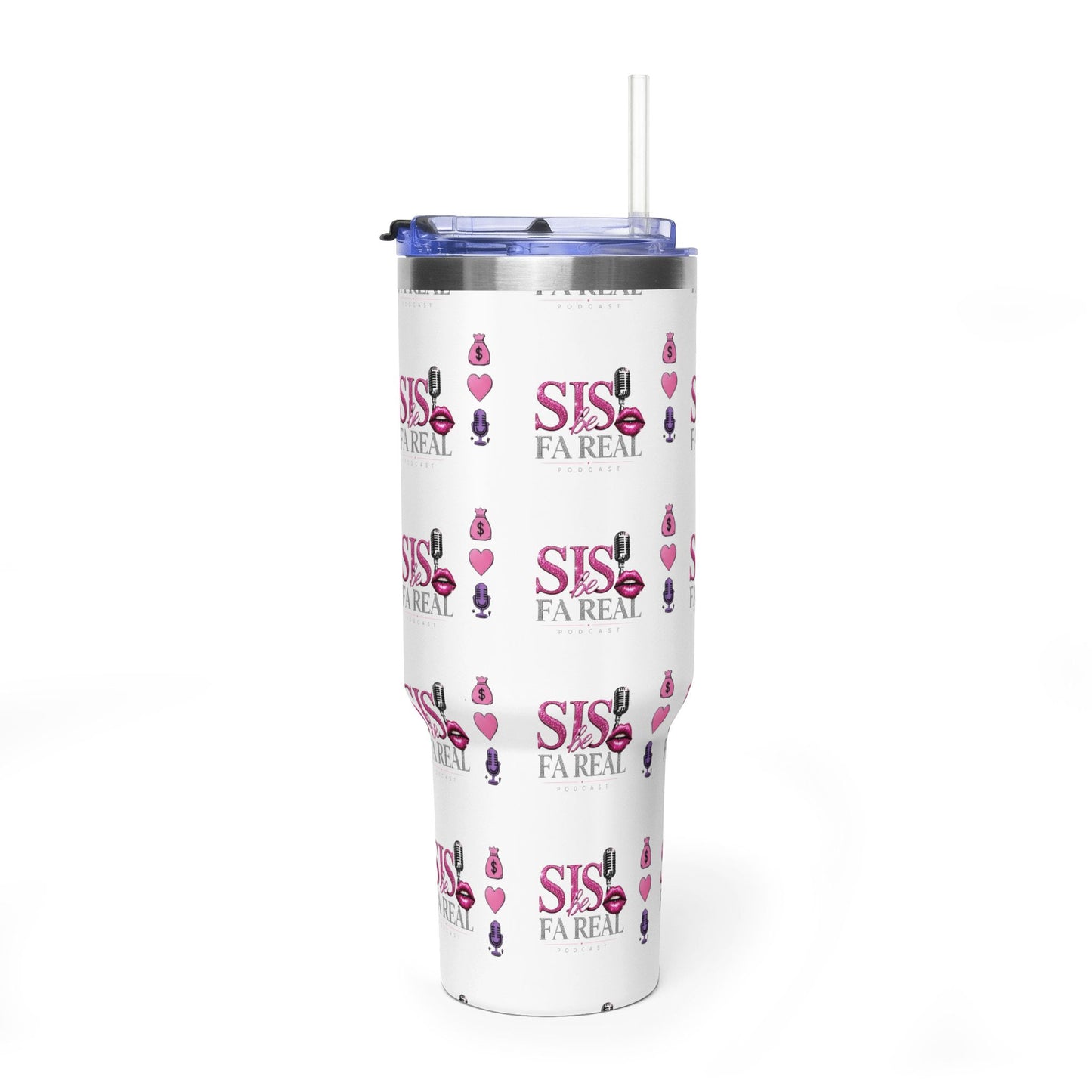 40oz Thermal Tumbler – "Sis Fa Real" Pink Makeup Pattern