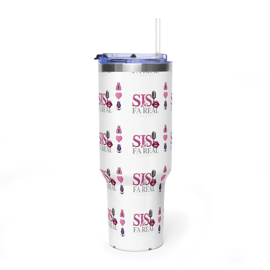 40oz Thermal Tumbler – "Sis Fa Real" Pink Makeup Pattern