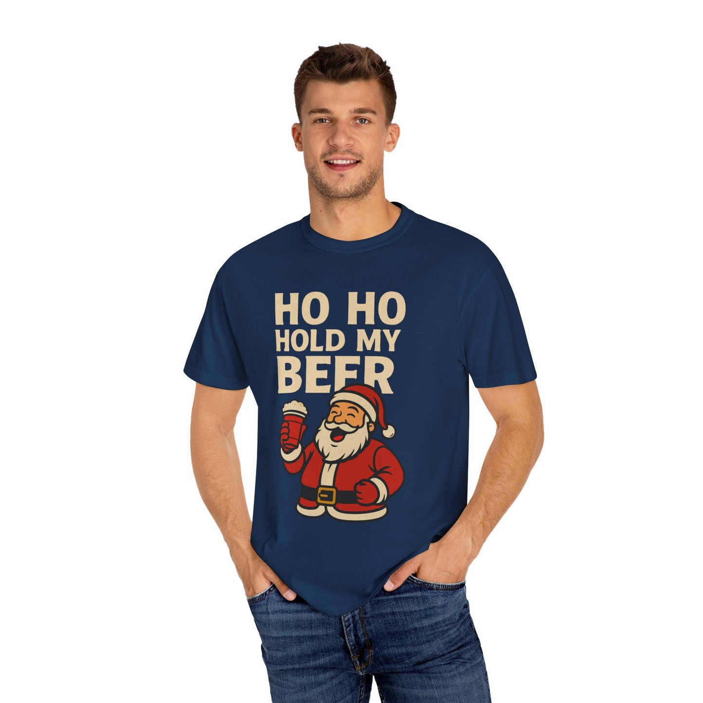 Funny Holiday T-Shirt with Santa: Ho Ho Hold my Beer