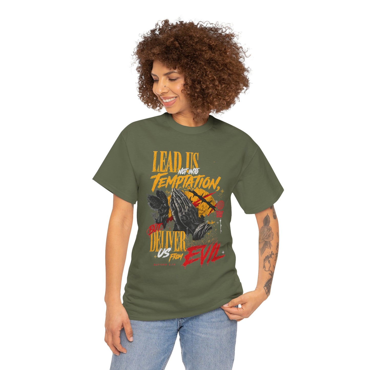 "Lead Us Not Into Temptation, Deliver Us From Evil" Graphic T-Shirt