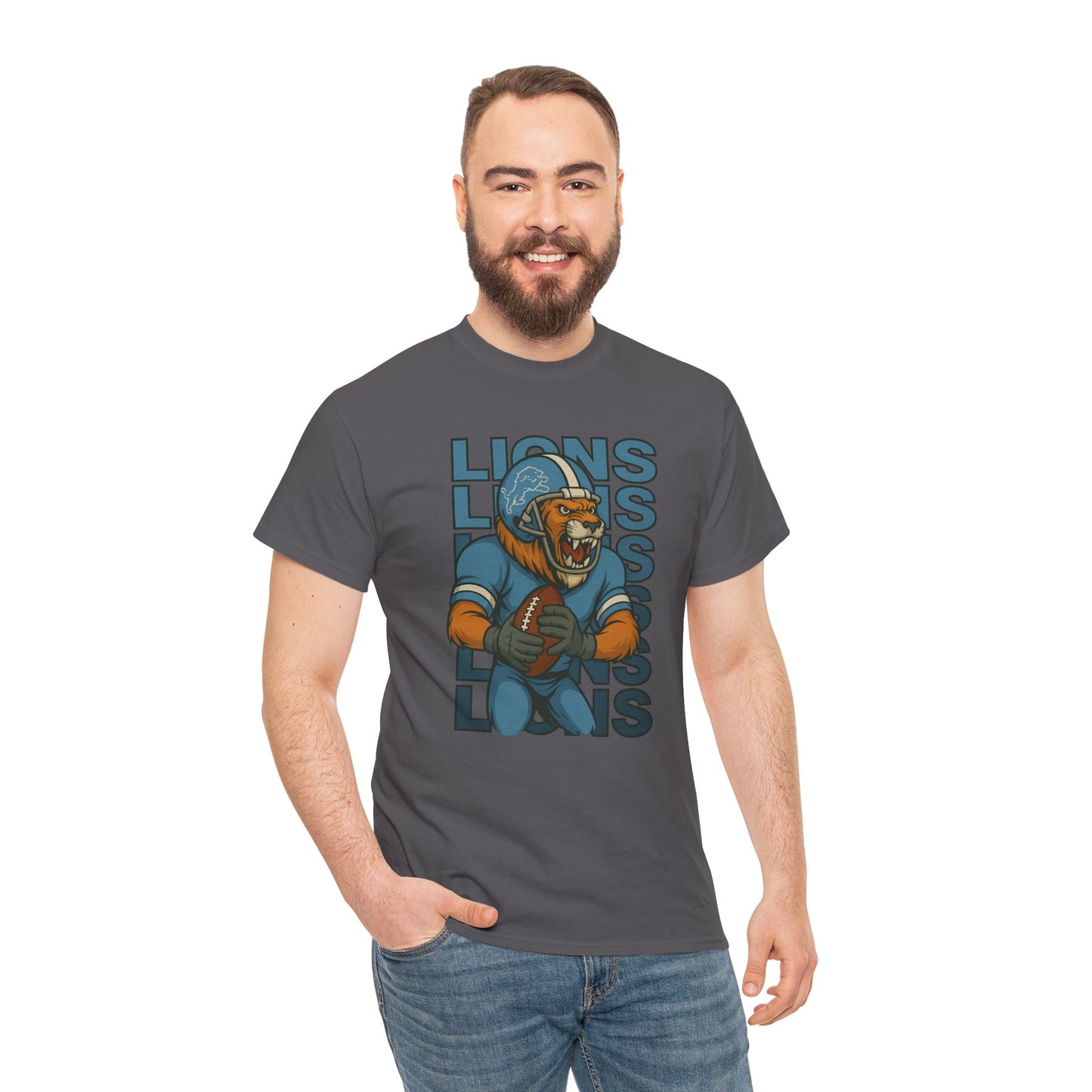 Lions Football Unisex Heavy Cotton Tee - Bold Graphic Tee for Fans