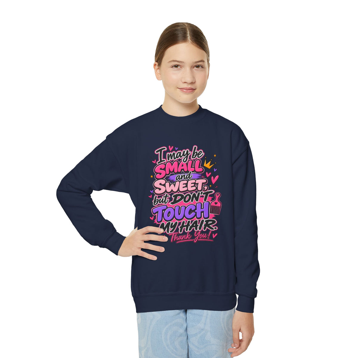 Youth Sweatshirt - "Don't Touch My Hair" Graphic Crewneck
