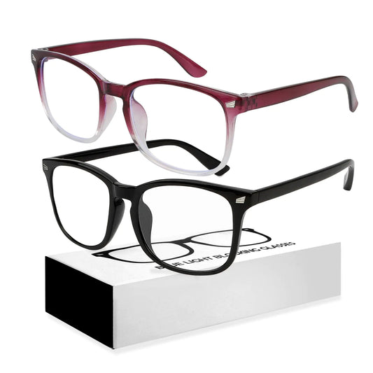 2 Pack Blue Light Glasses for Reading Glasses（Purple + Black）